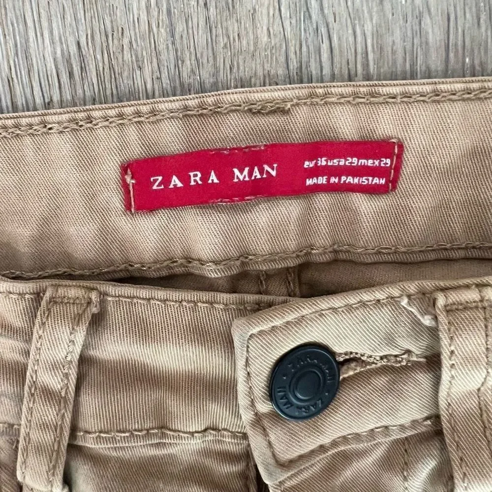 Zara Man Men’s Khaki Straight Leg Cotton Blend Denim Jeans Size 29 - Picture 2 of 4